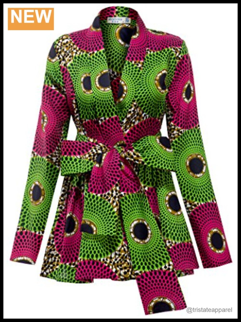Long Sleeve African Wax Print Dashiki Shirt with Belt Cotton Top